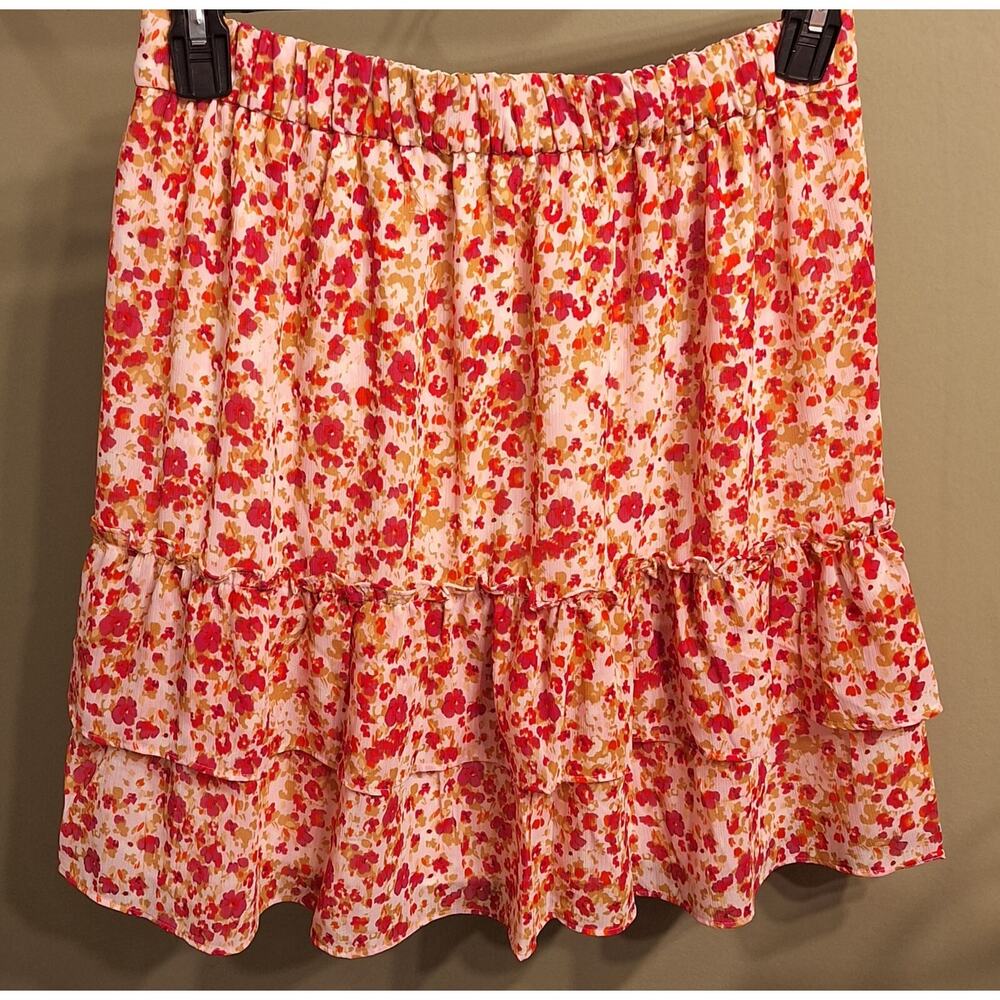 J CREW Tiered Ruffle Spring Floral Skirt Women's S-Elastic Waist-19" Length